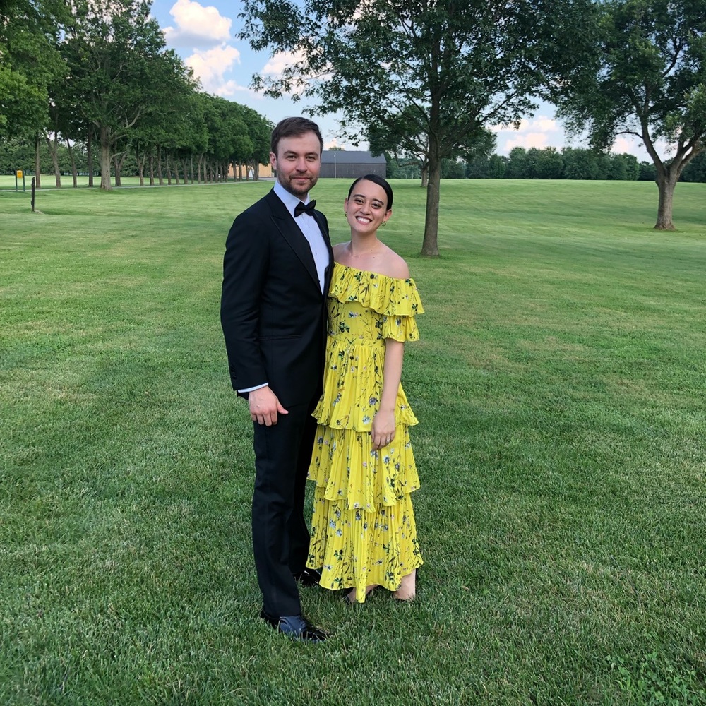 OPT Off-the-Shoulder Tiered Dress in Yellow